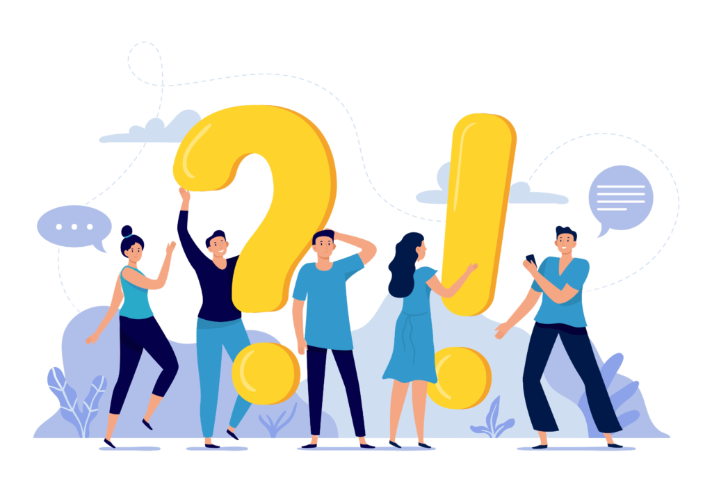 People ask frequently asked questions. FAQ, person asking question, mens and womens questions and answers vector illustration. Internet experience sharing platform concept. Online forum users